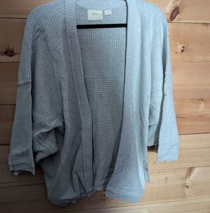 Anthropologie Maeve Soft Gray Open-Front Cardigan, Bell Sleeves, Large